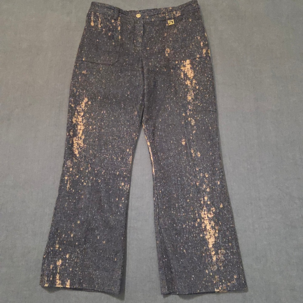St. John Sport Jeans Womens 6 Blue Gold‎ Acid Wash Metallic Wide Leg High Rise
